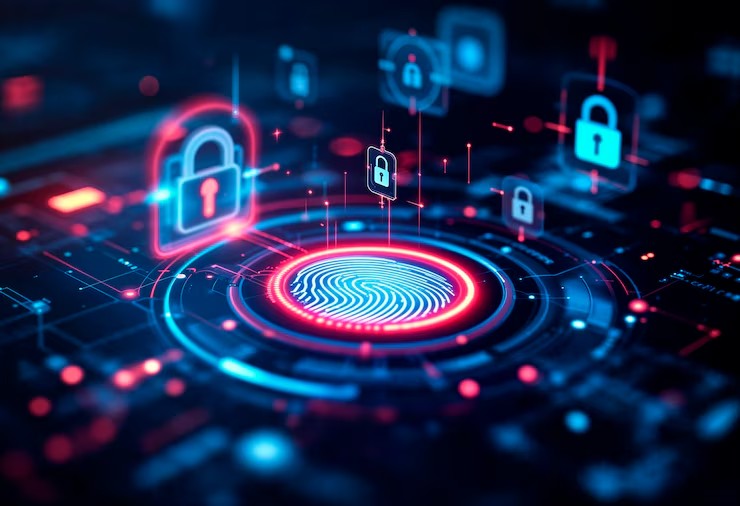 Digital locks displayed on a system interface symbolizing secure healthcare network access